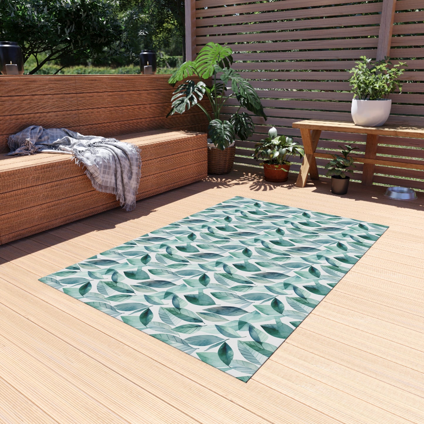 Boho Outdoor Rug with Leaf Pattern