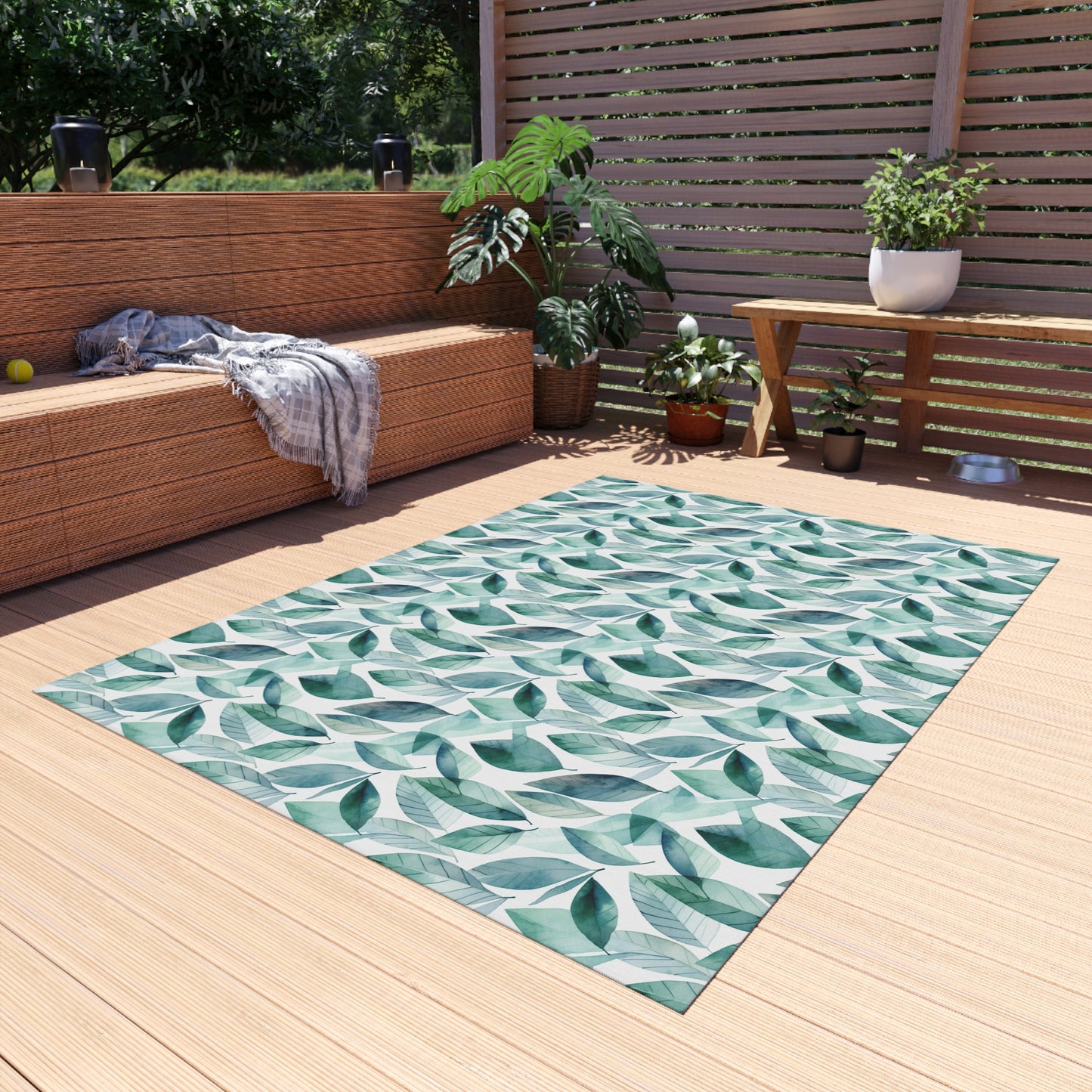 Boho Outdoor Rug with Leaf Pattern