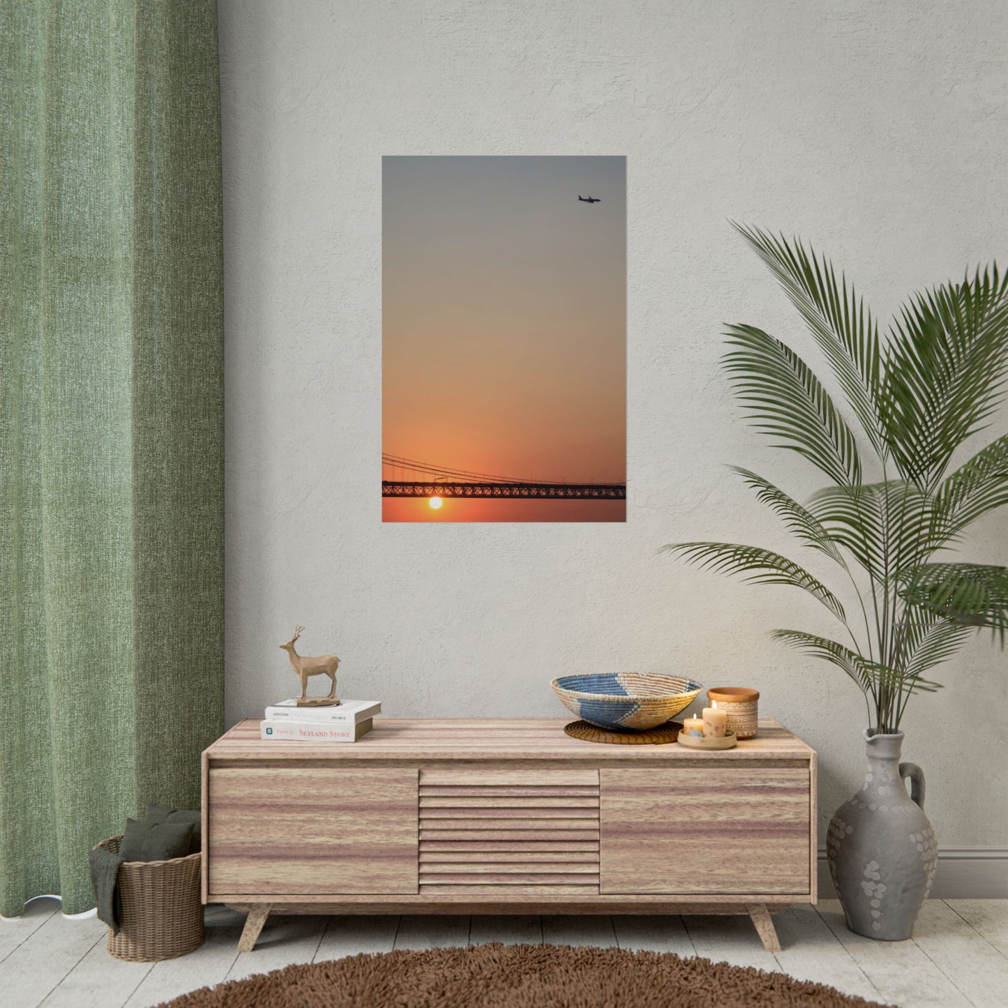 Póster Enrollado 'Avión al Atardecer', ATARDECER EN ALMADA, PORTUGAL