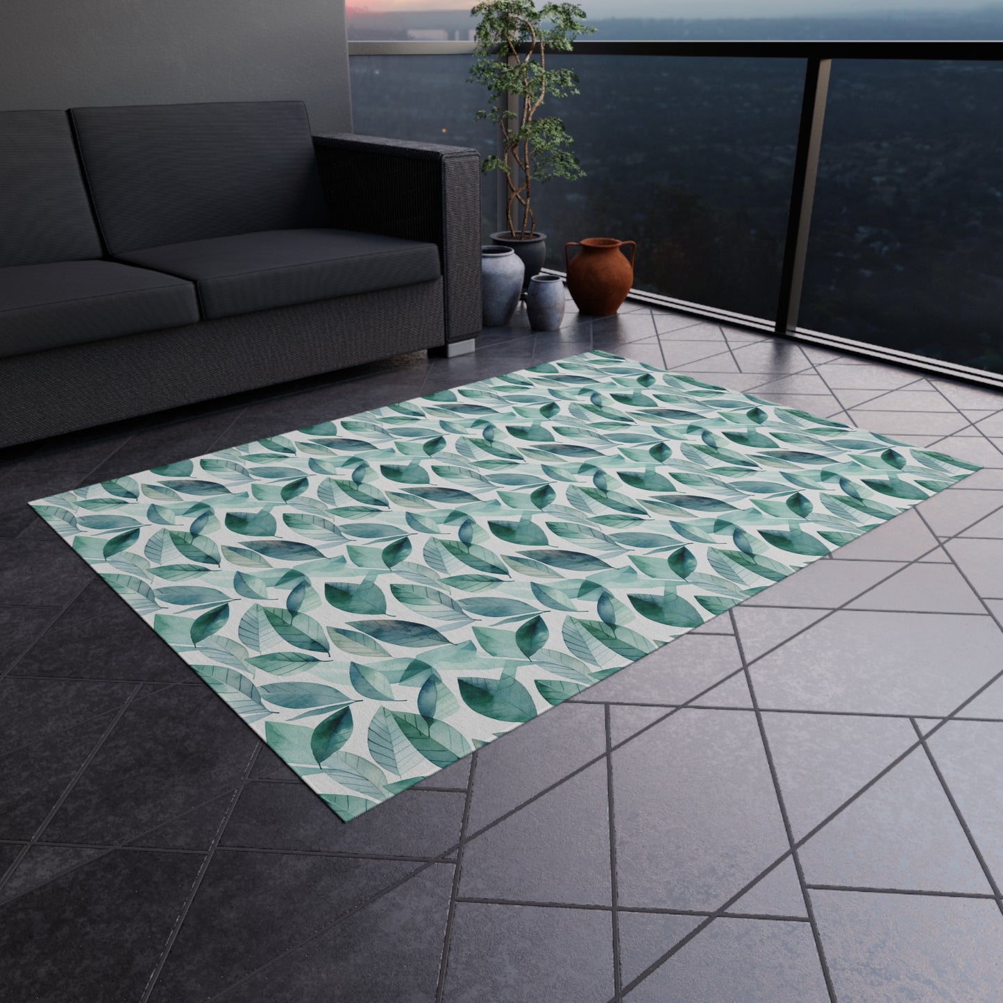 Boho Outdoor Rug with Leaf Pattern