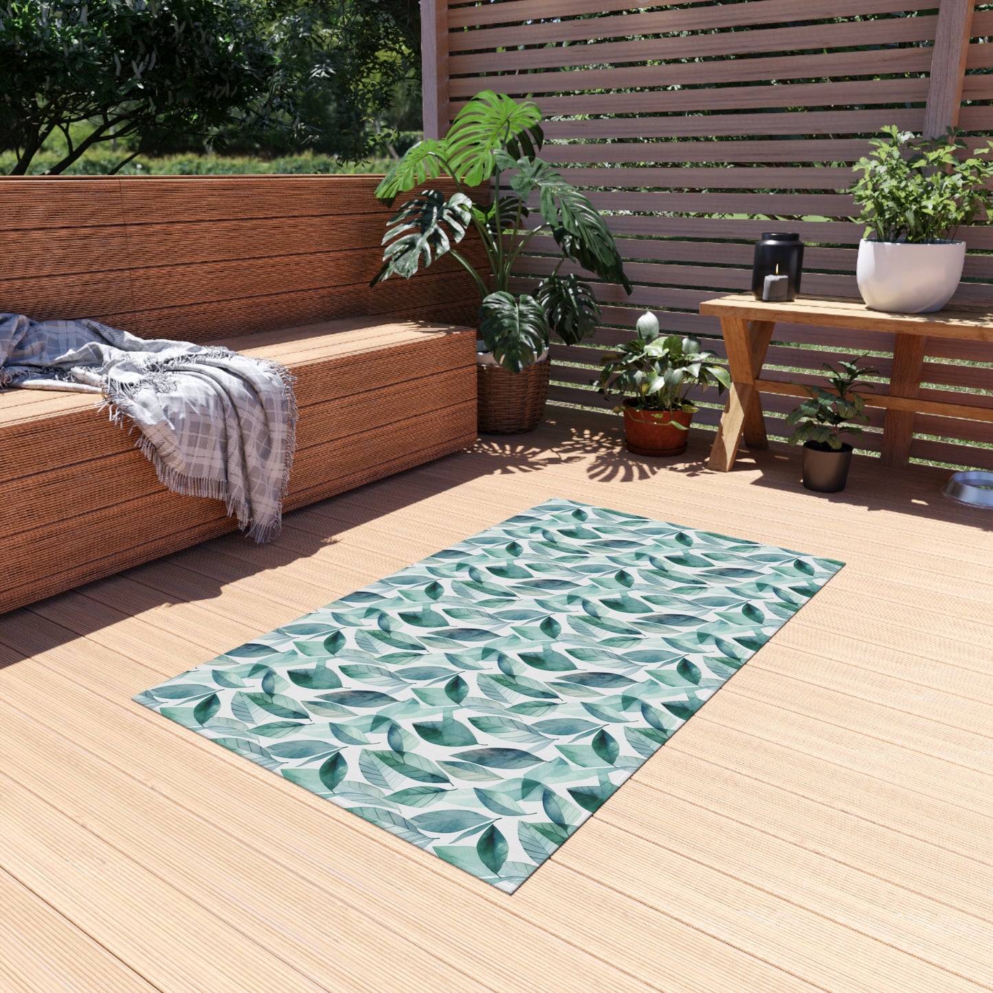 Boho Outdoor Rug with Leaf Pattern