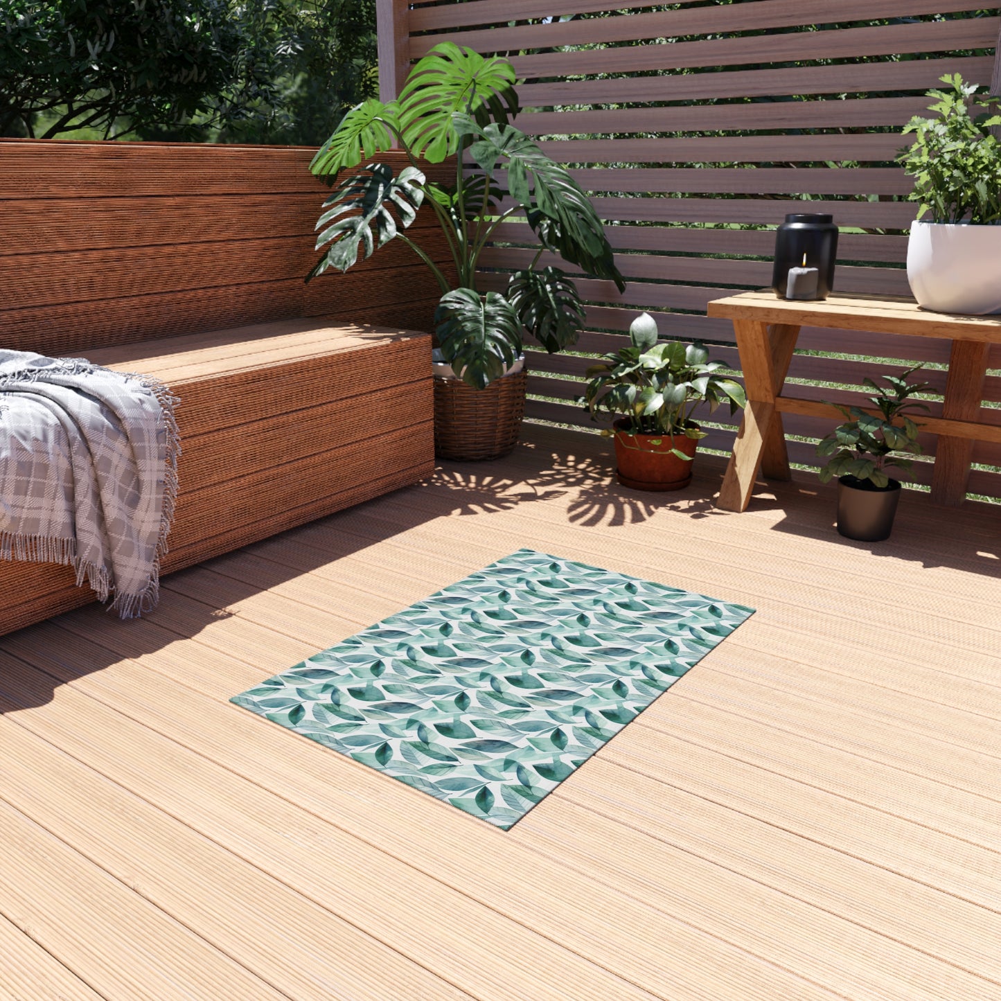 Boho Outdoor Rug with Leaf Pattern