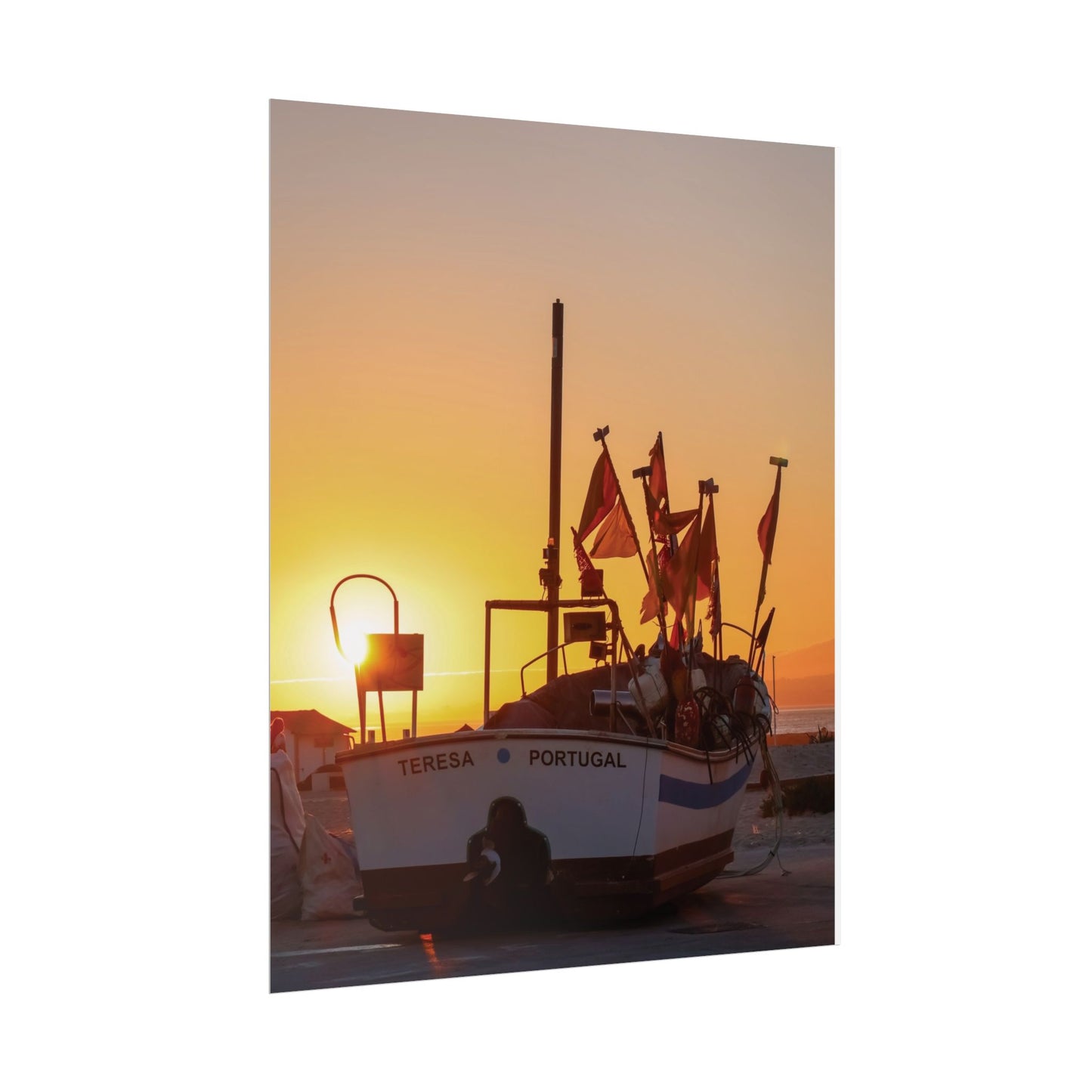 Sunset Boat Rolled Poster, CAPARICA