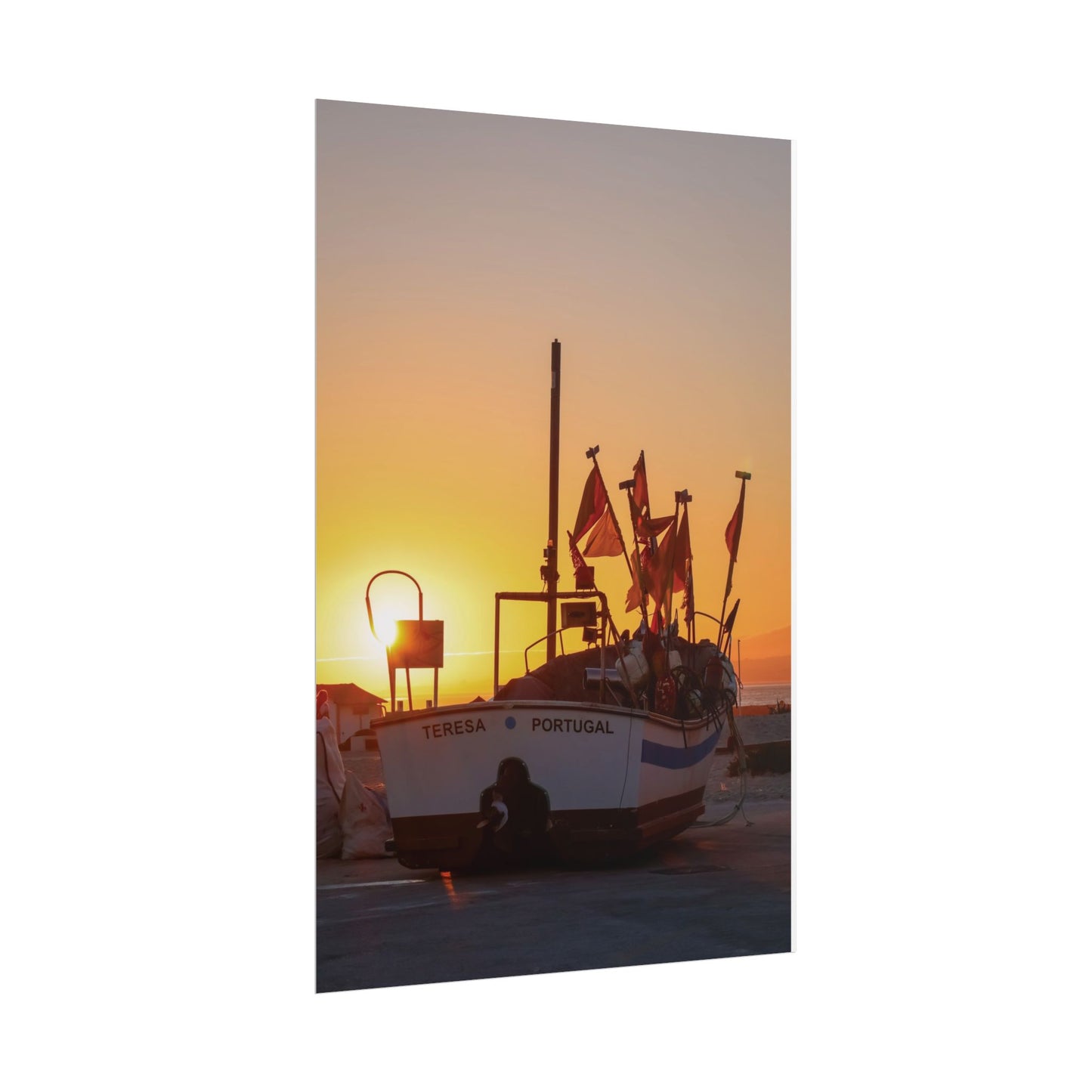 Sunset Boat Rolled Poster, CAPARICA