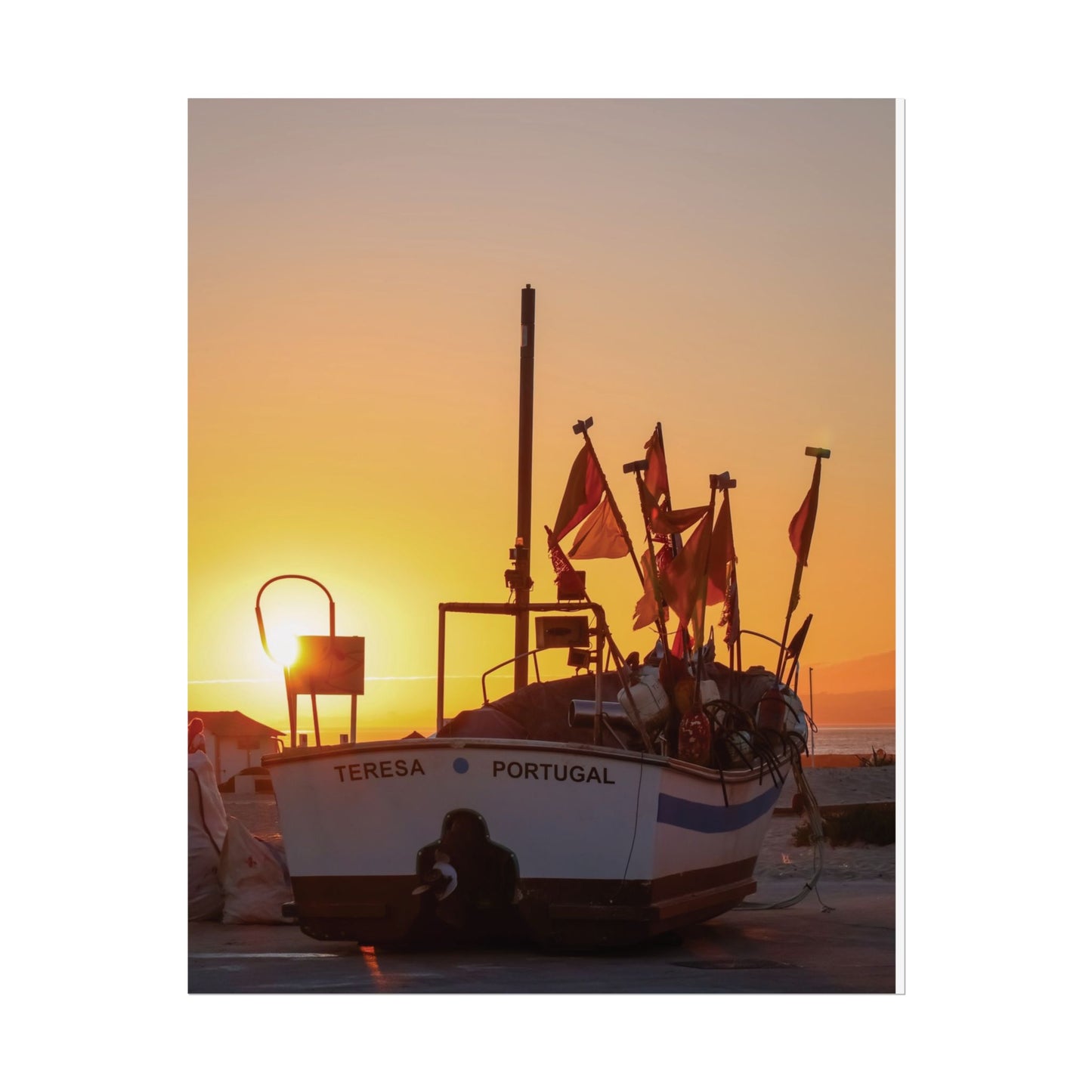 Sunset Boat Rolled Poster, CAPARICA