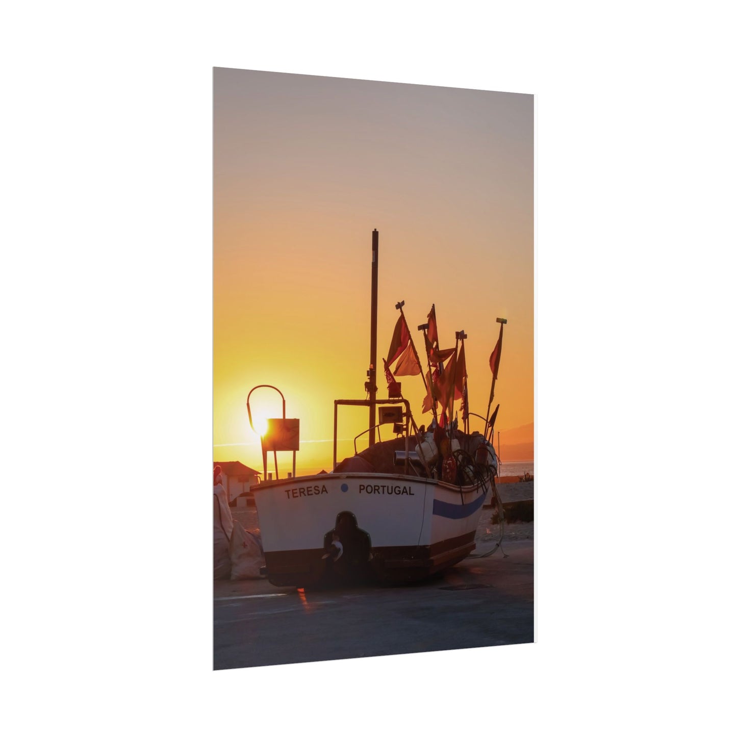 Sunset Boat Rolled Poster, CAPARICA
