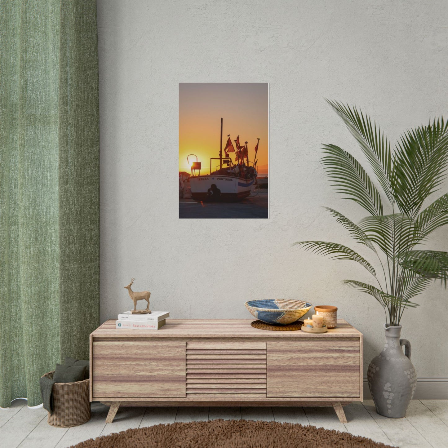 Sunset Boat Rolled Poster, CAPARICA