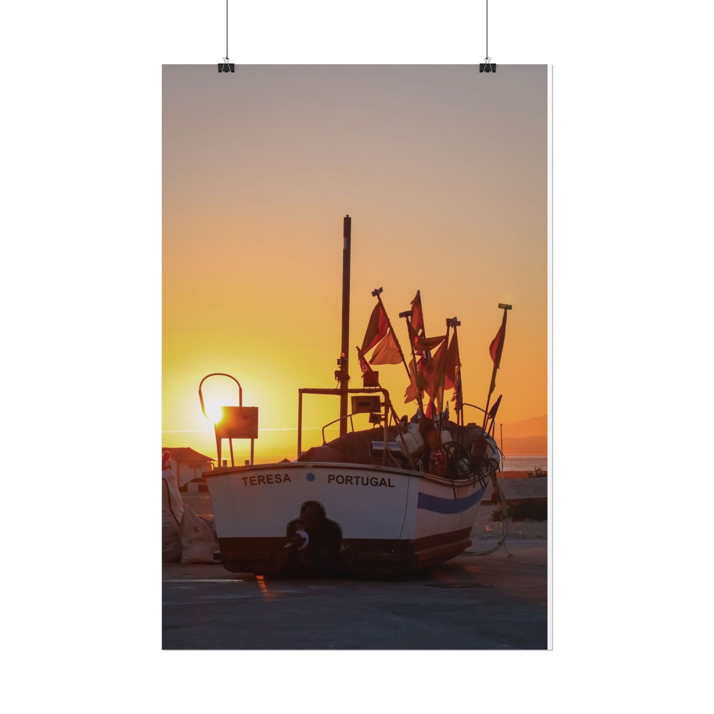 Sunset Boat Rolled Poster, CAPARICA