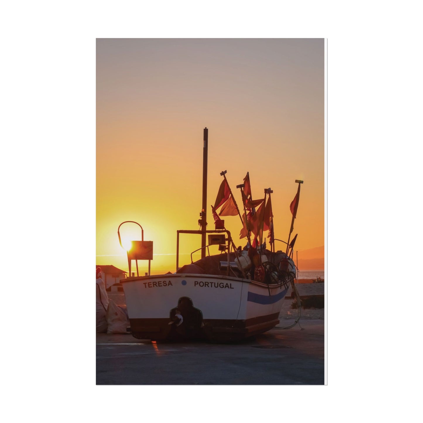 Sunset Boat Rolled Poster, CAPARICA