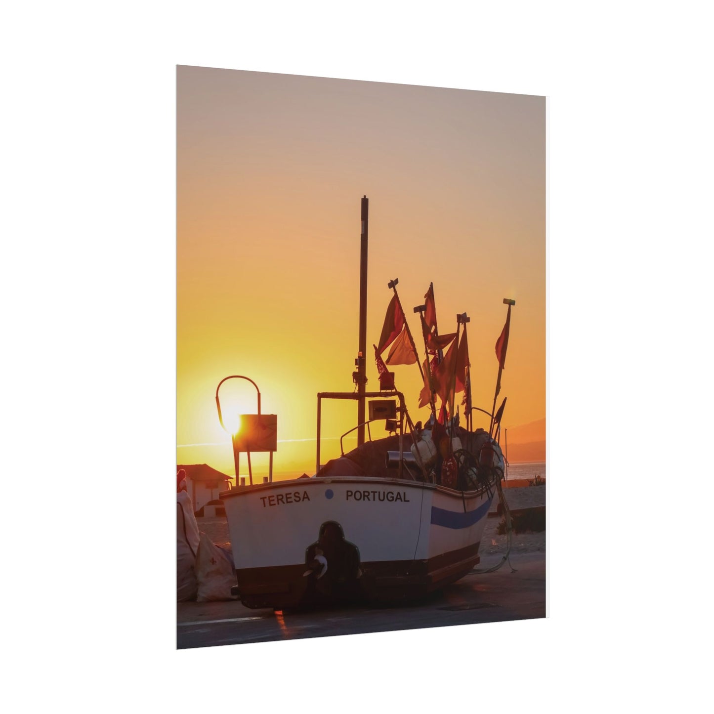 Sunset Boat Rolled Poster, CAPARICA