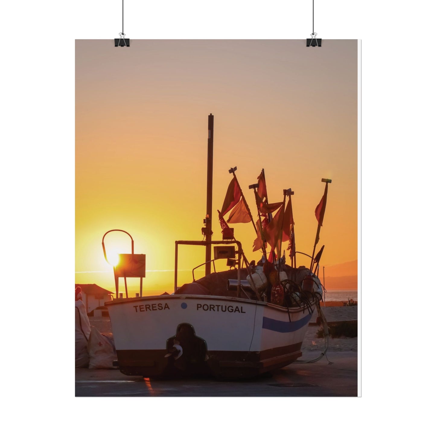 Sunset Boat Rolled Poster, CAPARICA