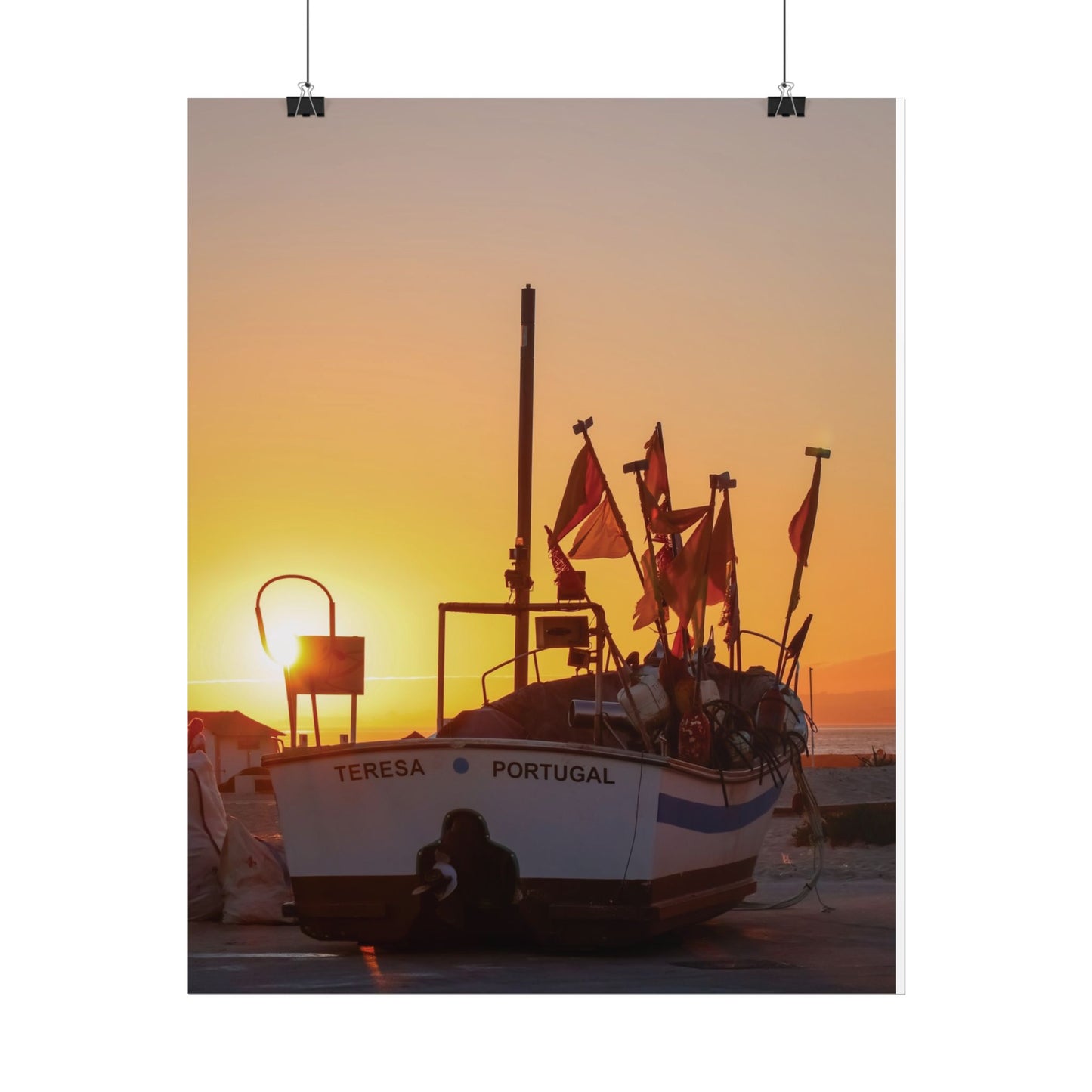 Sunset Boat Rolled Poster, CAPARICA